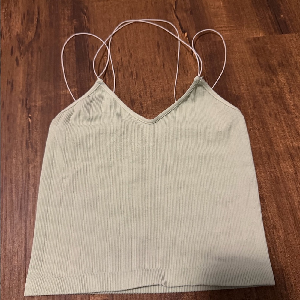 Full Tilt Light Green Ribbed Spaghetti Strap Cami